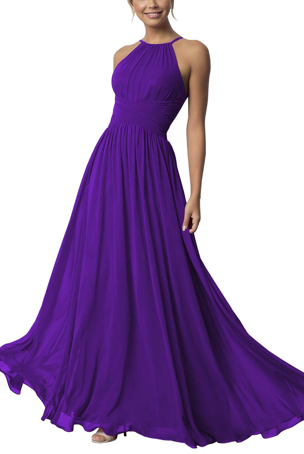 Clothfun Women's Halter Bridesmaid Dresses Long Chiffon Formal Dresses Evening Party Dress 2023