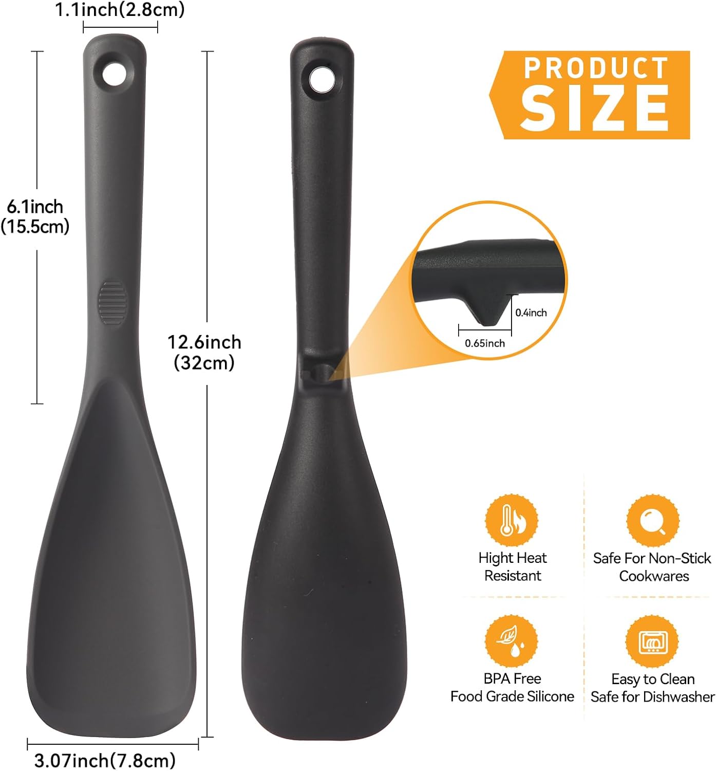 Silicone Cooking Spoon Spatula for Nonstick Cookware, Built-in Spoon Rest