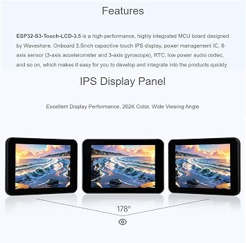 Waveshare ESP32-S3 3.5inch Capacitive Touch Display Development Board with Case and OV5640 Camera,320×480 Pixels 262K Color IPS LCD Panel Supports Wi-Fi and Bluetooth 5,Supports ESP-IDF, Arduino IDE