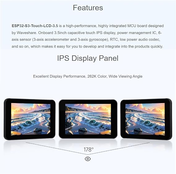 Waveshare ESP32-S3 3.5inch Capacitive Touch Display Development Board with Case and OV5640 Camera,320×480 Pixels 262K Color IPS LCD Panel Supports Wi-Fi and Bluetooth 5,Supports ESP-IDF, Arduino IDE