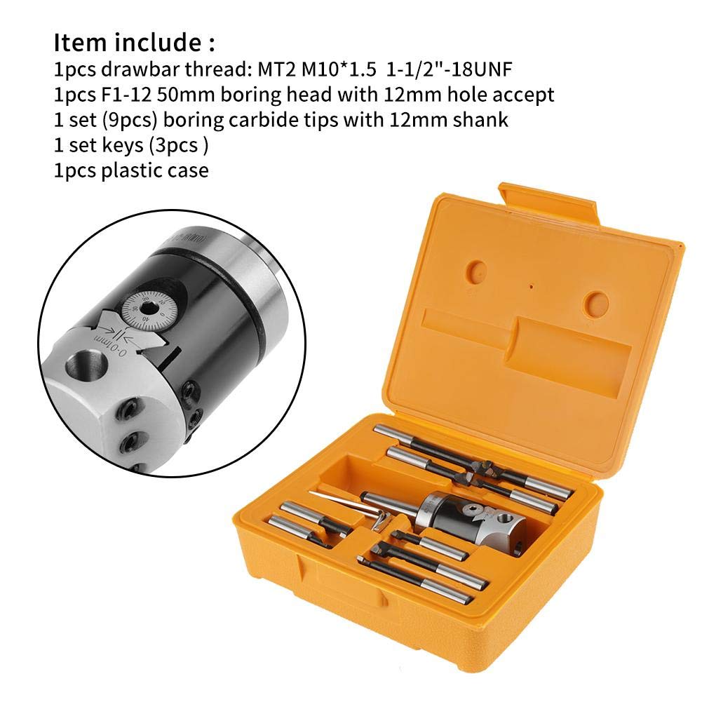 Denash Tête d'alésage, Ensemble de Barres d'alésage de tête d'alésage MT2-M10, Accessoires de fraiseuse avec Barres d'alésage 9 pièces 12mm durables pour la fraiseuse