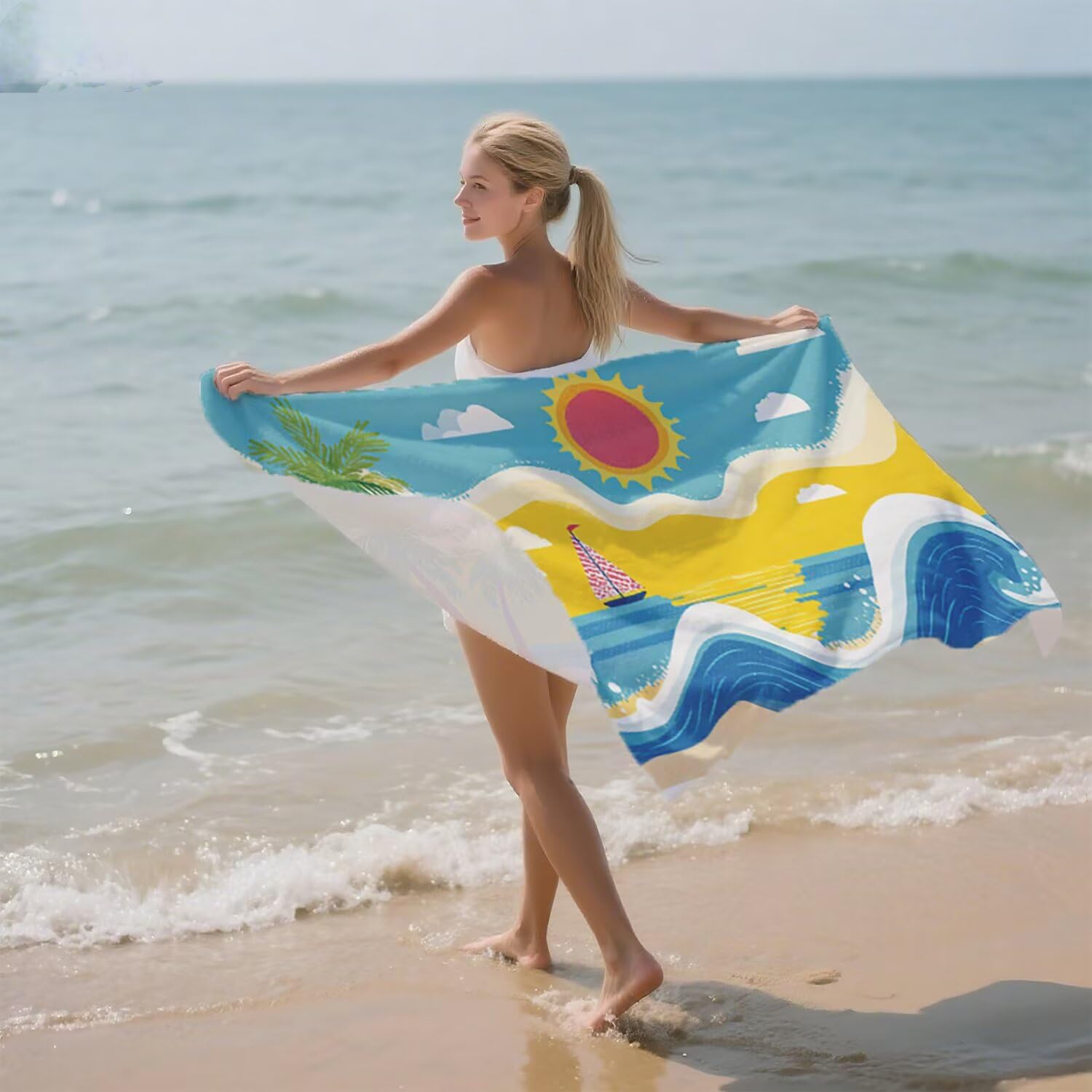 Telo Mare Microfibra Grande 150x200 Estate Onde Antisabbia Asciugatura Rapida Telo Mare, Leggero Asciugamano Sportivo, Donna Uomo Portatile Coperta da Spiaggia, Perfetto per Viaggi, Campeggio a-134