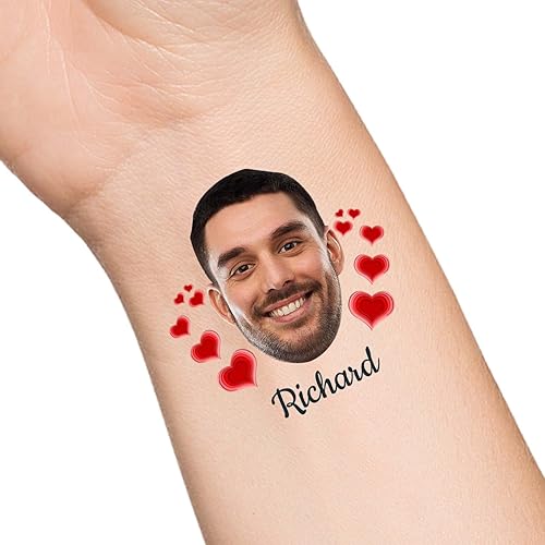 Miniatura 1 de 30 tatuajes temporales de corazón personalizados con texto de nombre, tatuaje temporal personalizado con cara para adultos, parejas, mujeres,