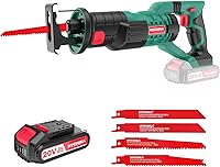 HYCHIKA 18V Cordless Reciprocating Saw with 2.0Ah Battery, Variable Speed 0-2800SPM, 4 Blades for Wood/Metal/PVC Cutting