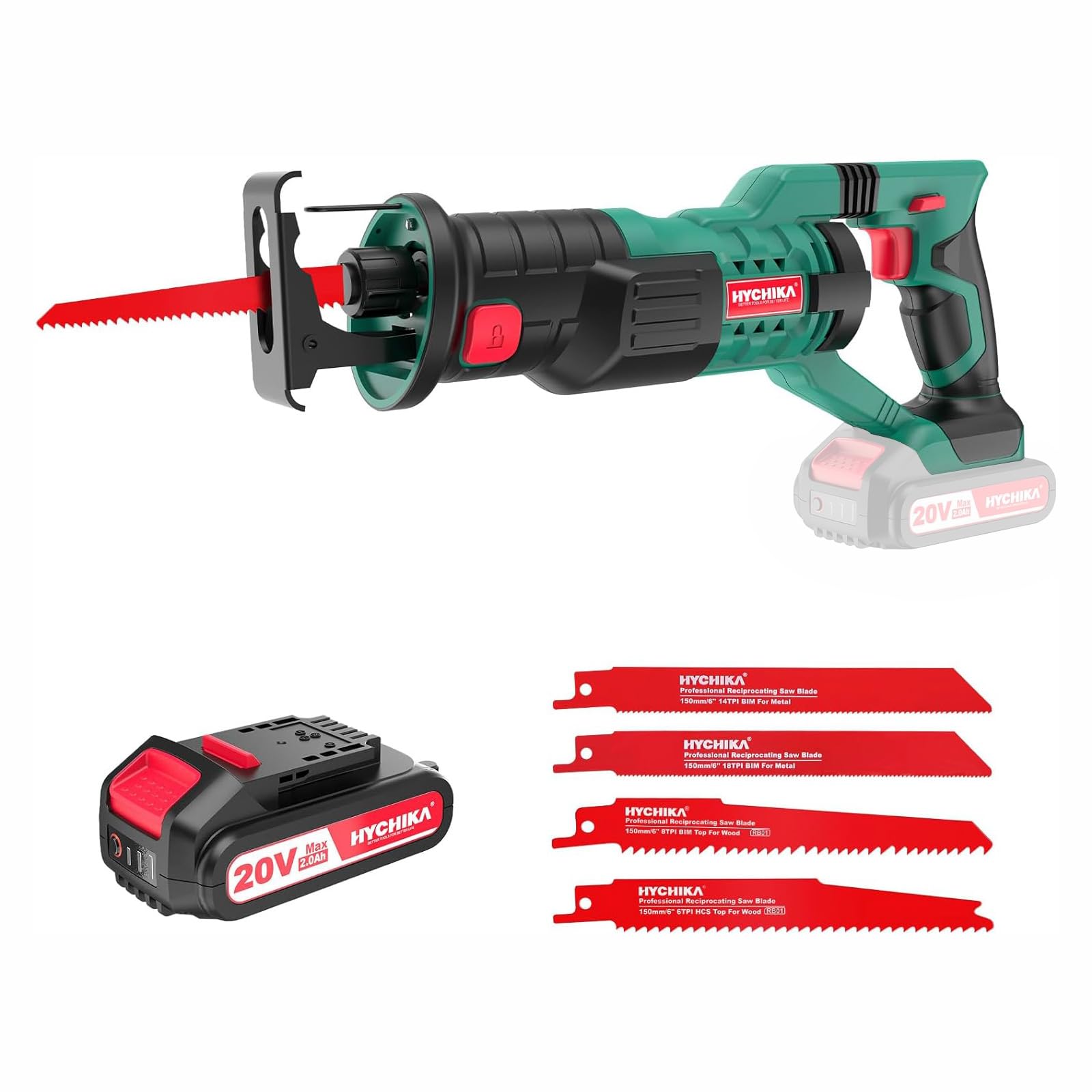 HYCHIKA Reciprocating Saw, 18V Cordless Electric Saw with Battery