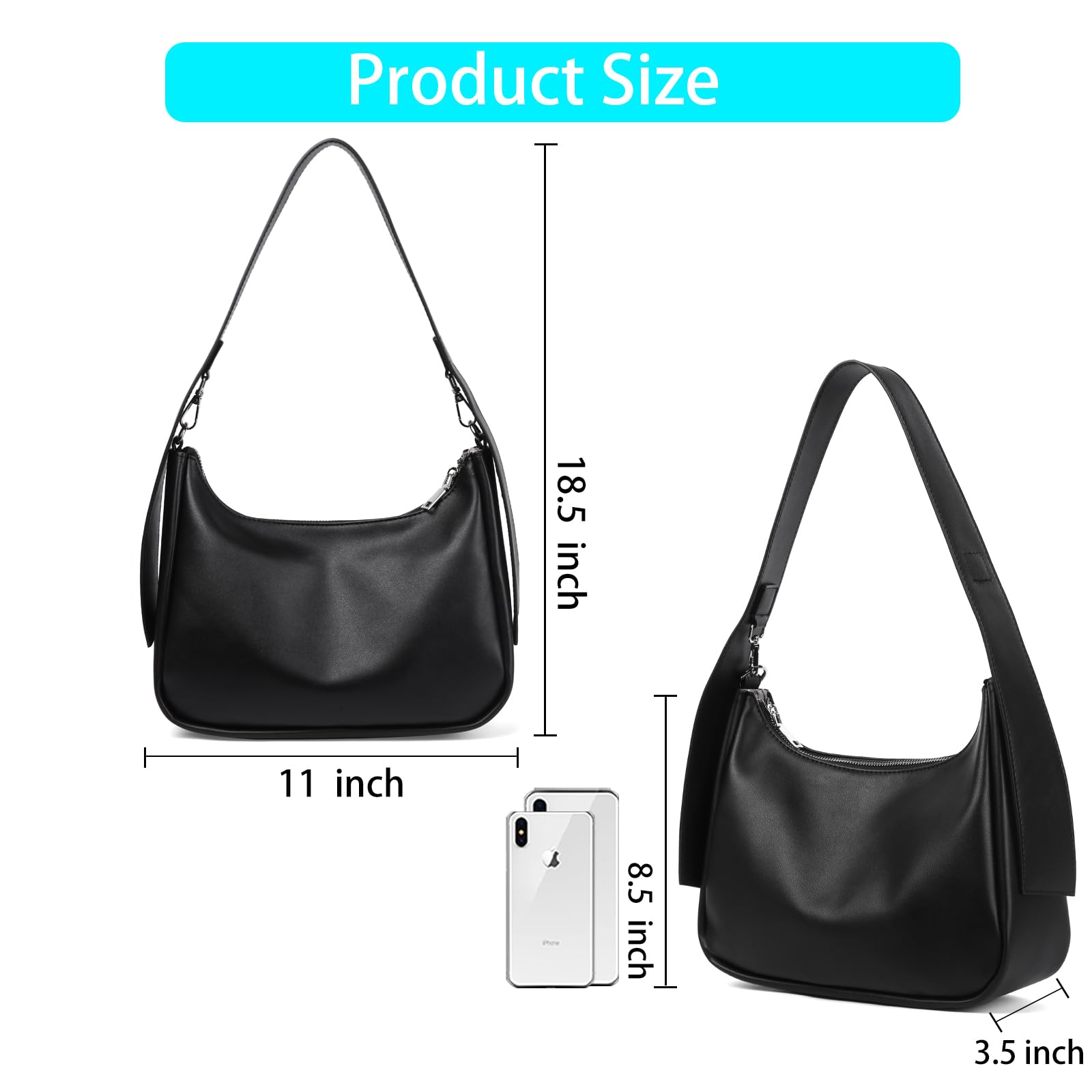 OHIW Women's Shoulder Bag Retro Classic Handbag Zipper Closure (Black 1)