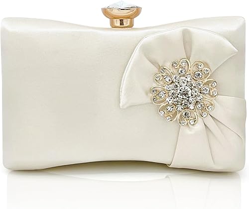 Bolso de mano de satén floral para mujer | Elegante bolso formal con cierre de cristal para boda, dama de honor, fiesta, baile de graduación