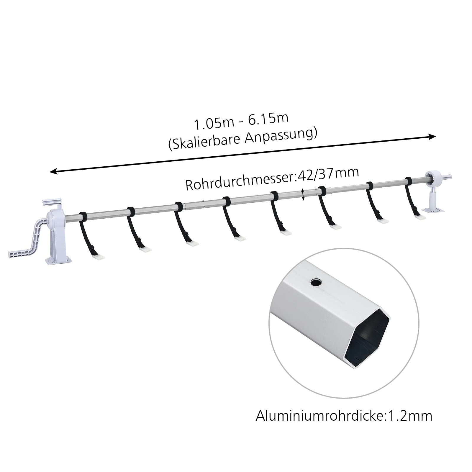 Pool Aufroller Premium, Aufrollsystem für Solarabdeckung, 1.05-6.15m
