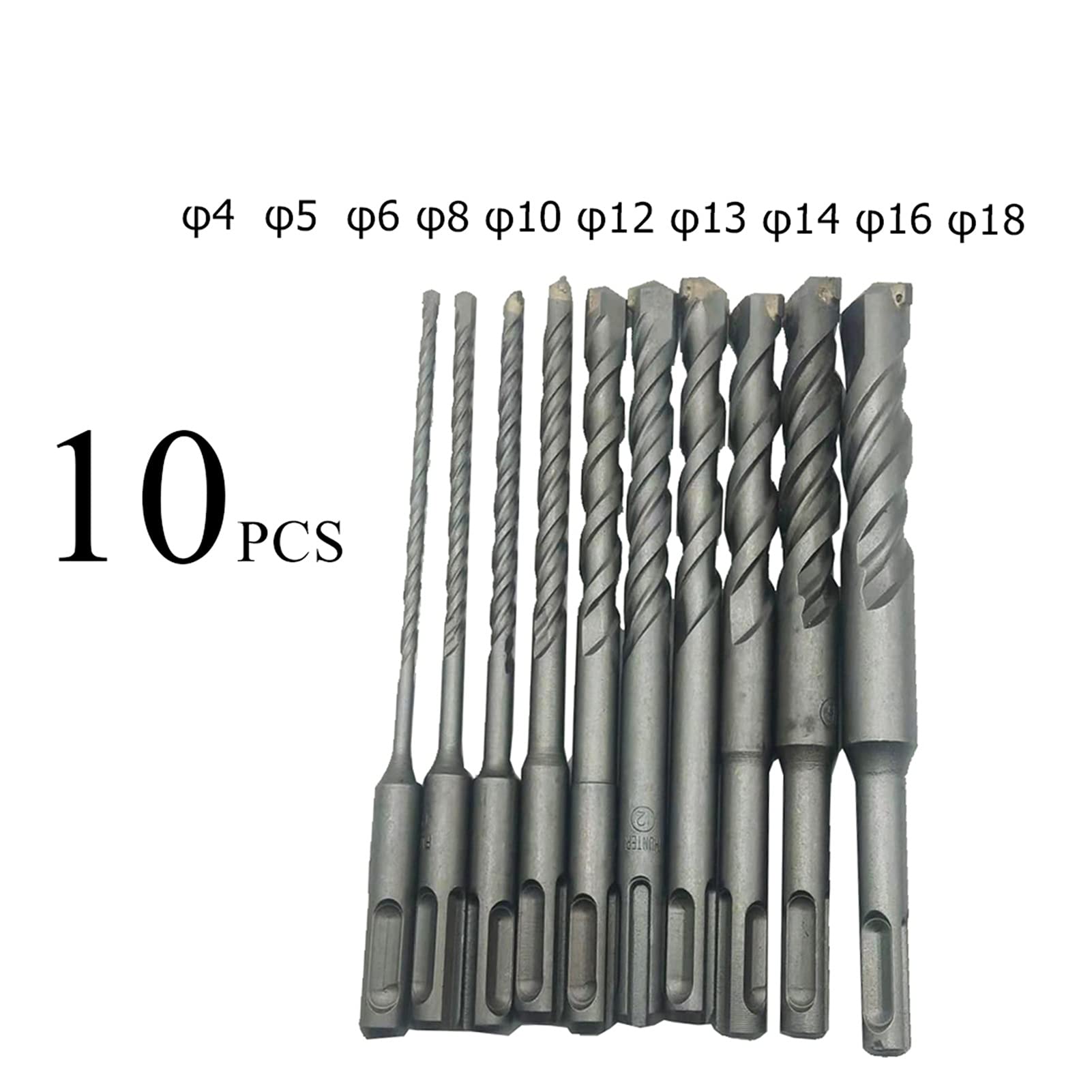 SDS Plus Drill Wiertła Hammer 160mm Profesjonalny Drill Wiertło Zestaw Wózka Węglika Stalowa Końcówka Elektryczna młotek Masonry Wiertło Zestaw Bitów (Color : 10pcs)