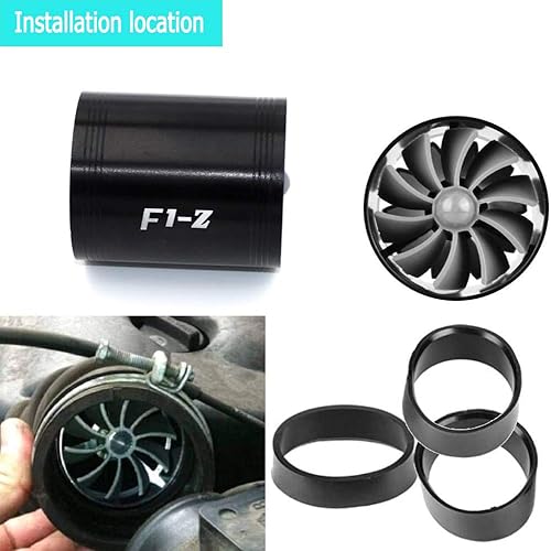 Miniatura 5 de Turbonador de admisión de aire para automóvil F1-Z de 2.5 pulgadas, turbina de ventilador doble, turbo de ahorro de combustible de súper gas (negro)