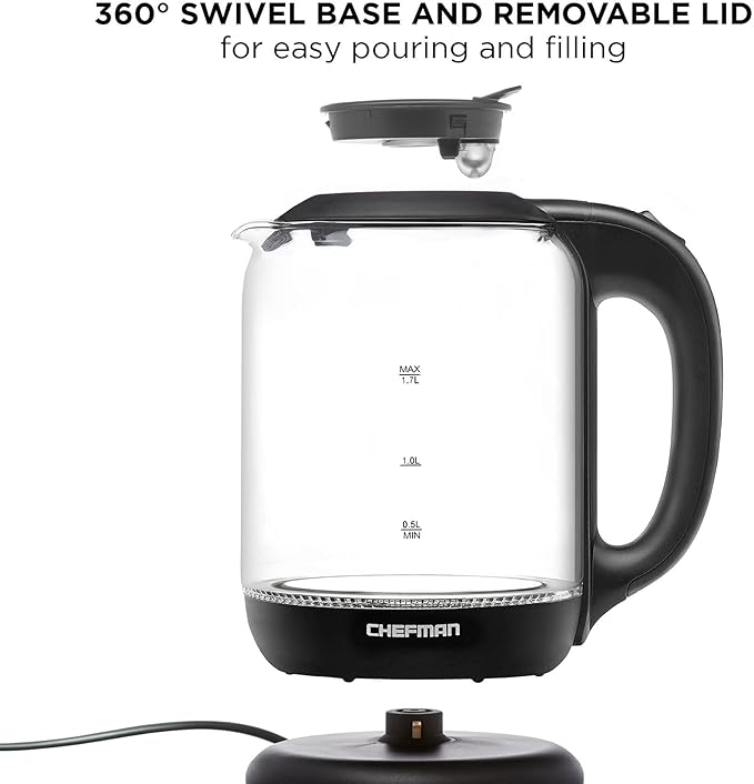 Chefman Tetera Eléctrica 1.7 Litros Vidrio Negro miniatura 5
