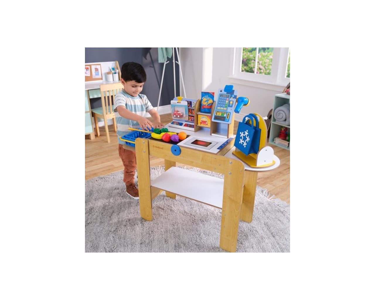 Caja de supermercado de madera Kidkraft con caja registradora y 30 accesorios incluidos - Cocina comercial de madera