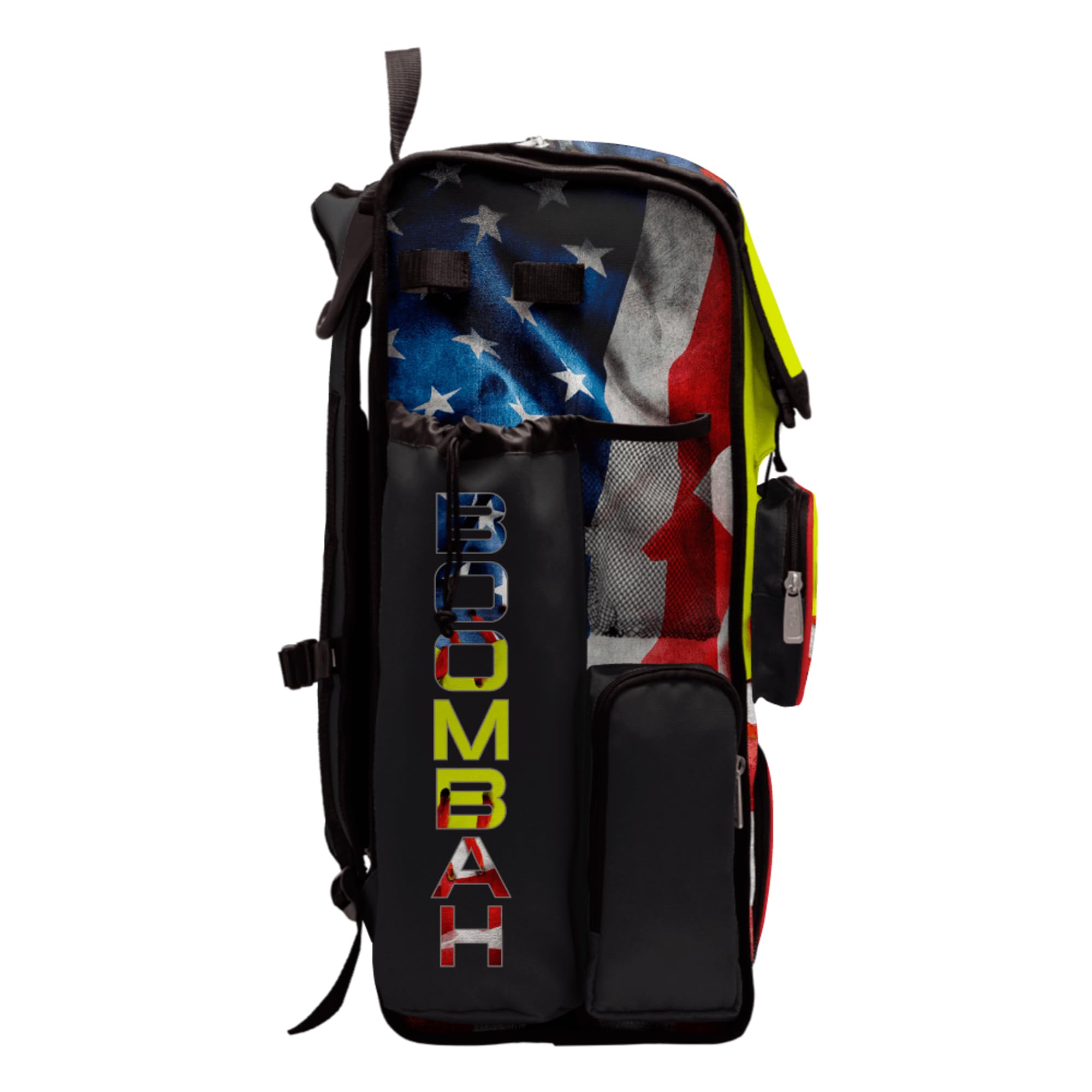 Boombah Superpack Bat Bag - Backpack Version (no wheels) - Holds 4 Bats - USA Softball Represent Red/Royal Blue/Optic Yelllow