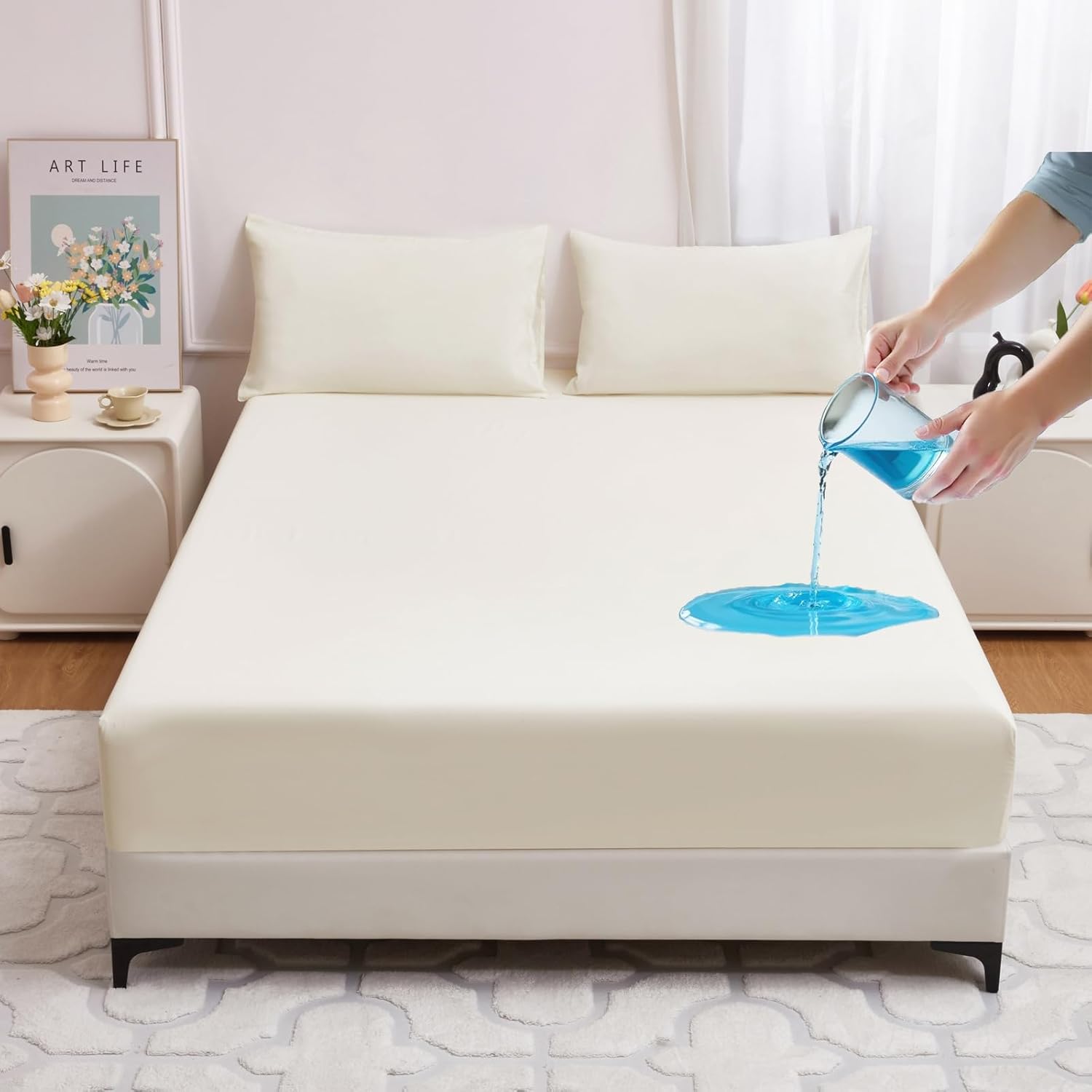 Waterproof Mattress Protector, Soft Breathable, Noiseless, Washable, 10-18" Deep Pocket (Red, Queen)