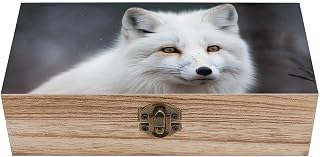 Wood Fox Keepsake Box Wooden Storage Box with Hinged Lid & Gold Buckle Rustic Memory Treasure Chest for Jewelry Craft Photo Letter Card Crystal Storage Wedding Bridal Shower Gift