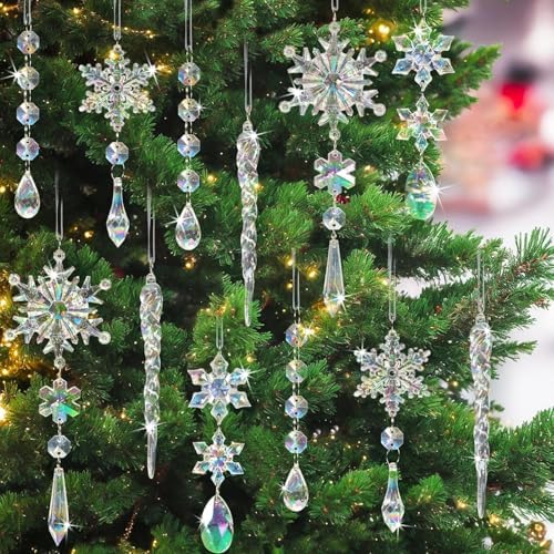 18 peças de enfeites de árvore de Natal, enfeites iridescentes de acrílico para pendurar em árvores, decoração de festa iridescente, decoração de aniversário com tema de congelamento de Natal 18 peças de enfeites de árvore de Natal, enfeites iridescentes de acrílico para pendurar em árvores, decoração de festa iridescente, decoração de aniversário com tema de congelamento de Natal