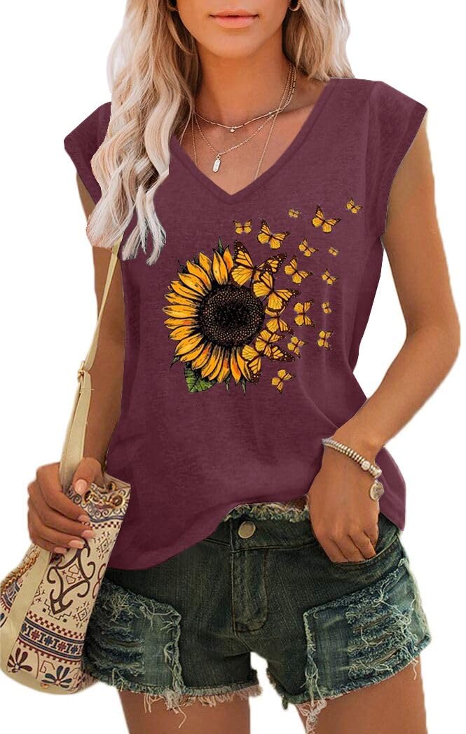 ETCYY NEW Womens Summer Tops Trendy V Neck Tank Tops Tie Dye Sleeveless Cute Printed Loose Fit