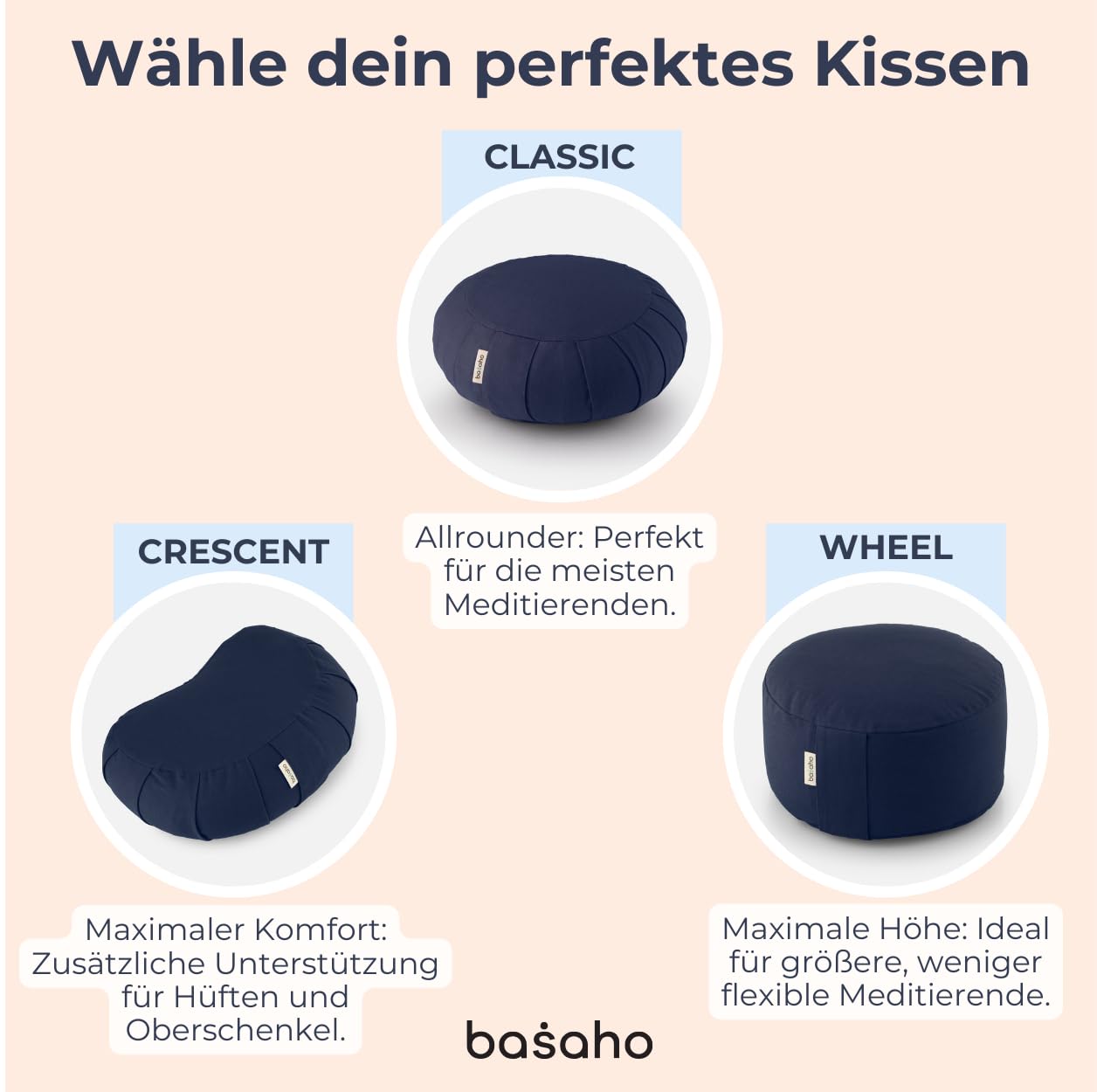 basaho CLASSIC Zafu Meditationskissen Yogakissen | Bio-Baumwolle | Buchweizenschalen | Abnehmbarer und waschbarer Bezug