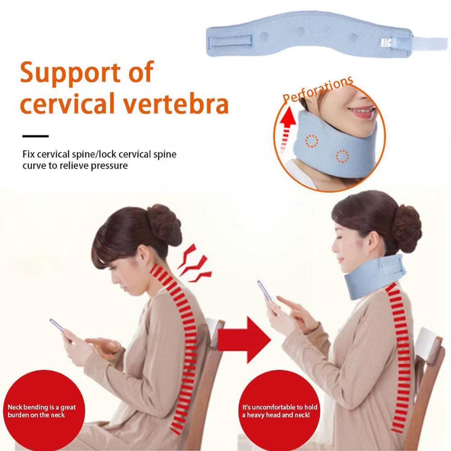 Arkriza Portable Travel Cervical Neck Brace with Head Down Memory Foam Collar, Relieves Pain and Spine Pressure, Ergonomic Support for Men, Women