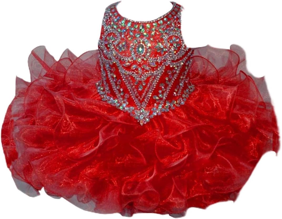Little Baby Girls' Halter Crystal Infant Miss National First Parents Infant Toddler Pageant Cupcake Dress