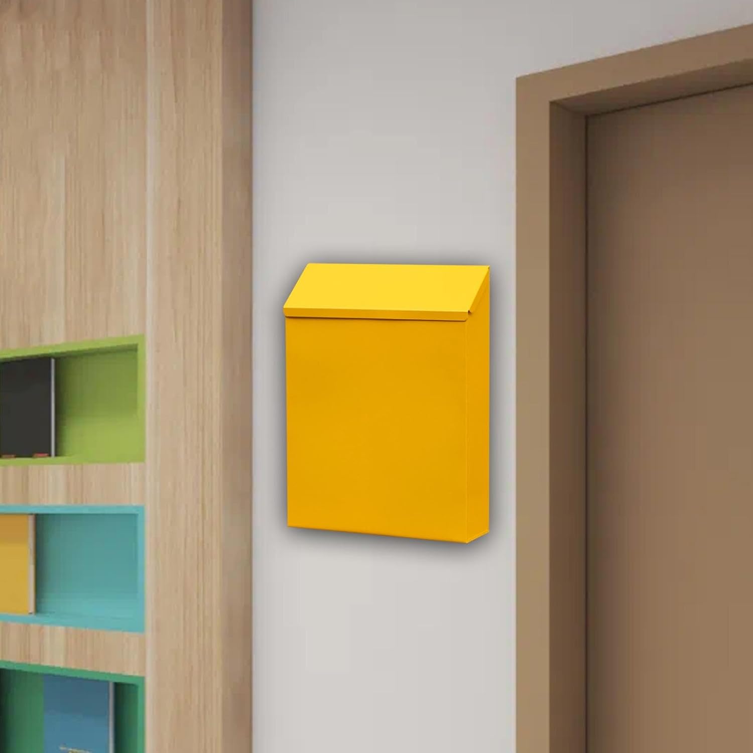 Wall Mount Mailbox Wall Hanging Mail Box Large Capacity Letter Box Drop Box with Lock Newspaper Holder Box for Outdoor Decor, yellow