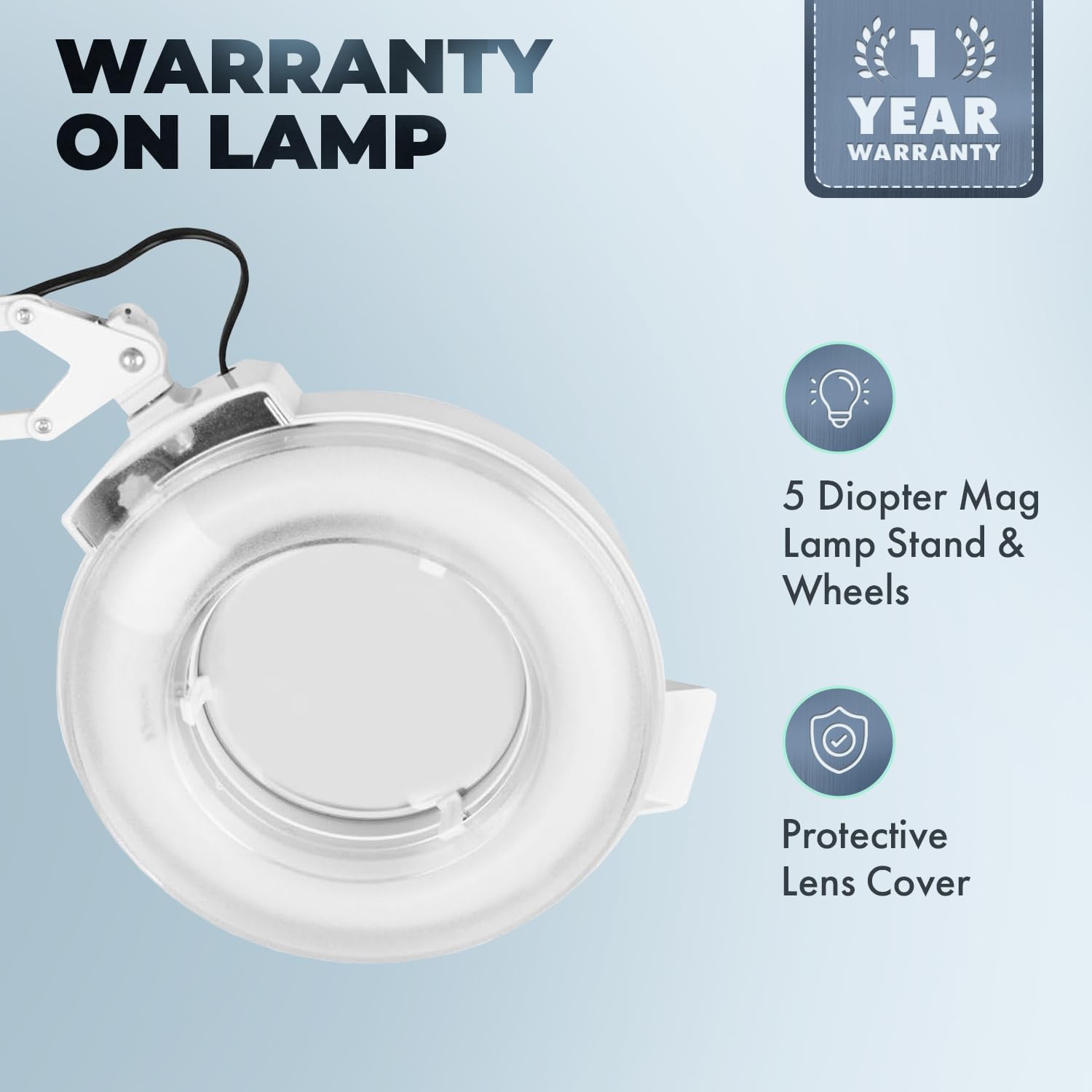 Buy-Rite Marilyn 5 Diopter Professional Spa Magnifying Lamp – Adjustable 37" Arm, Rolling Base with Casters, Lens Cover, 6'3" Max Height, Ideal for Spa & Salon Use, MEI-2021