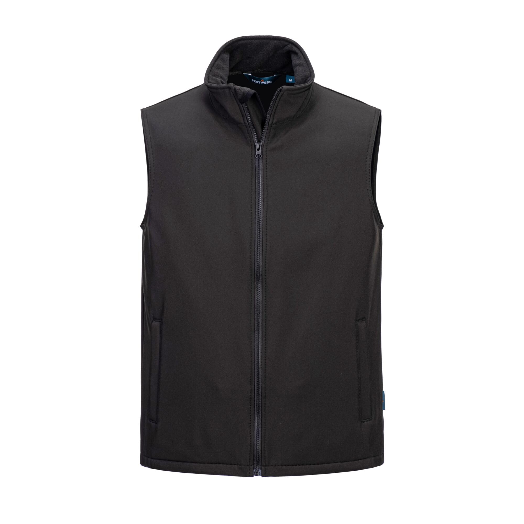 Portwest TK22 Print and Promo Softshell Gilet Water Resistant Windproof Breathable Two Layer Fabric Zipped Pockets Corporate Workwear Embroidery Ready Bodywarmer, Black, XXL
