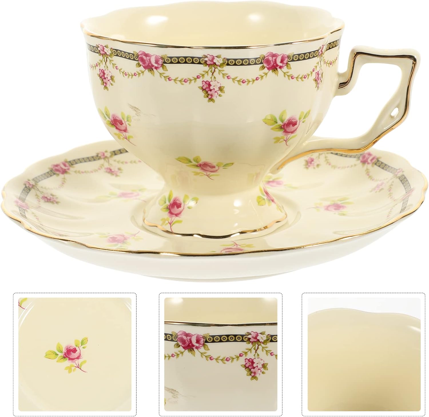 UPKOCH 1set European Style Vintage Ceramic Coffee Mug Saucer Elegant Handle Cup for Tea Coffee and Juice for Afternoon Tea and Daily Use