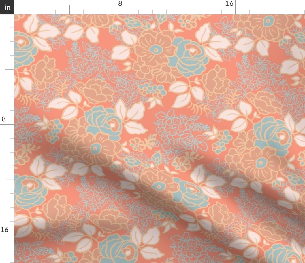 Spoonflower Fabric - Coral Floral Spring Flowers Roses Romantic Feminine Printed on Petal Signature Cotton Fabric Fat Quarter - Sewing Quilting Apparel Crafts Decor