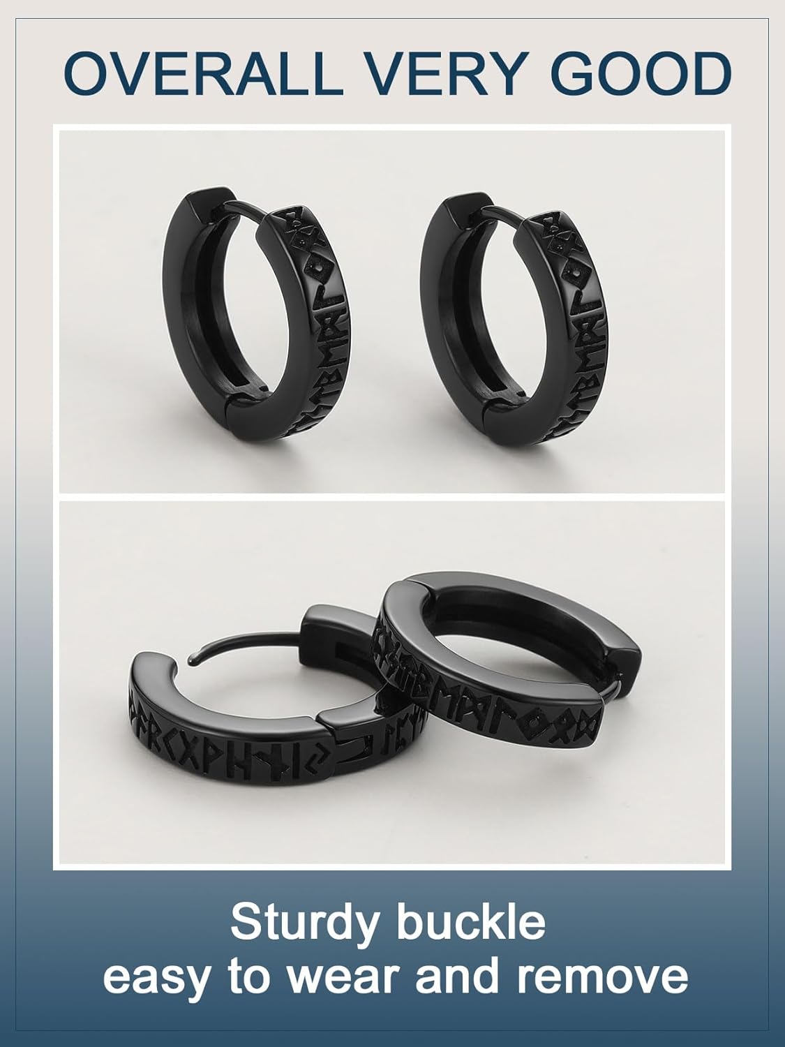 ChainsProMax Hoop Earrings for Men, Chain/Norse Viking/Skull Men's Earrings Cuban Link Hypoallergenic Vintage Huggie Mens Earrings Hoops, Stainless Steel/Gold Plated/Black-with Gift Box - Image 4