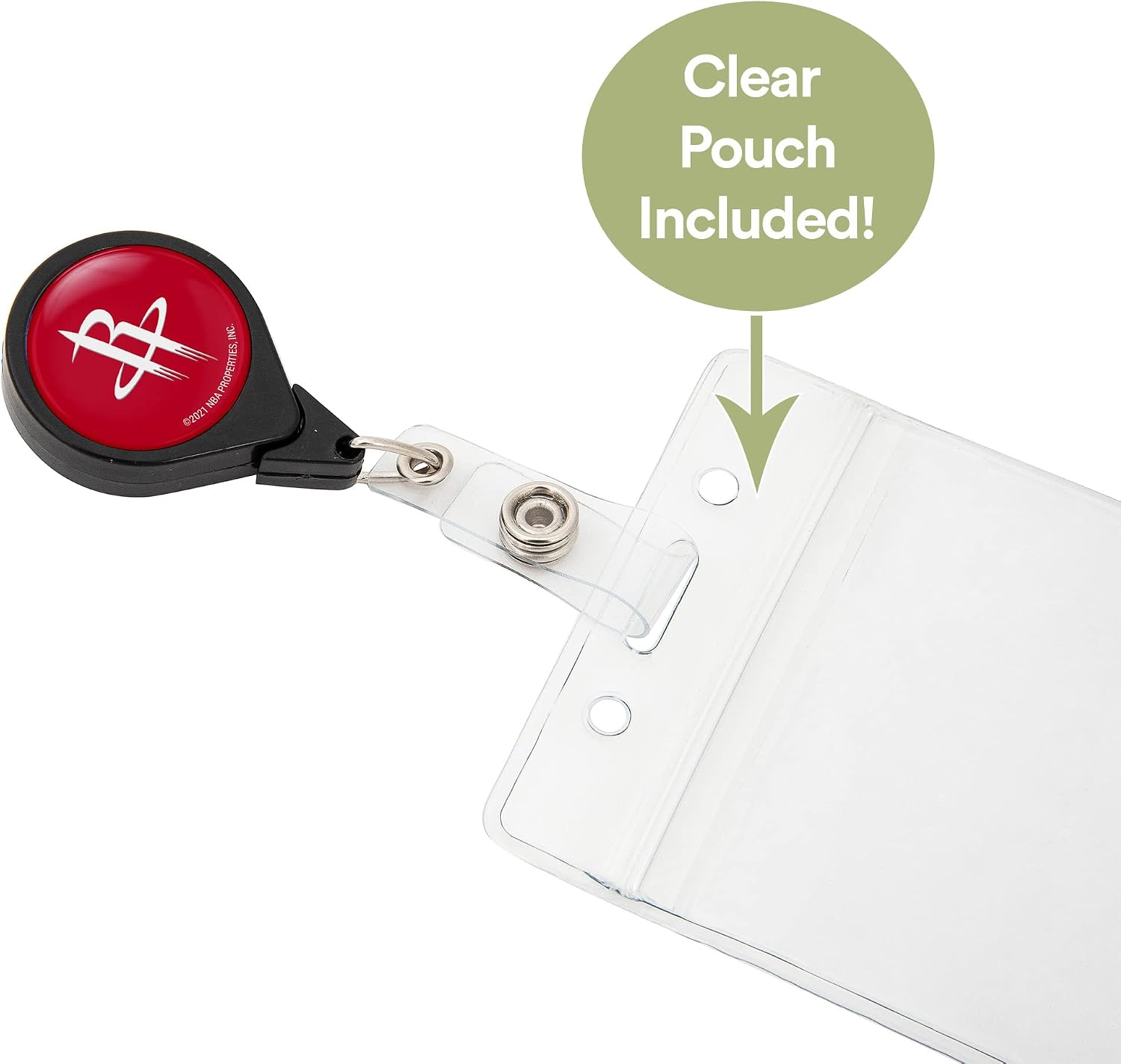 Desert Cactus Houston Rockets Retractable Badge Holder NBA ID Reel with Ticket Clip for Lanyard, Work, School & Office Access (Badge Reel A with Pouch)