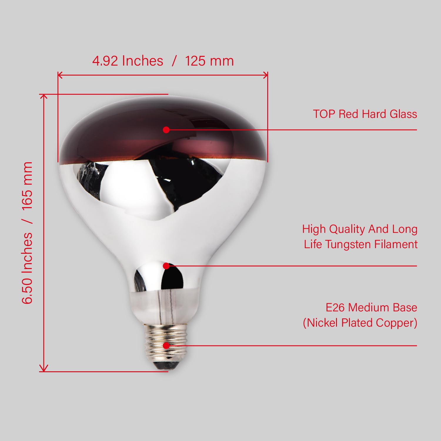 Lámpara infrarroja reflectora R40 incandescente, vidrio rojo a prueba de explosiones, base E26, bombilla de calor roja de 250 W para reptiles, tortugas, mascotas, terneros y corderos