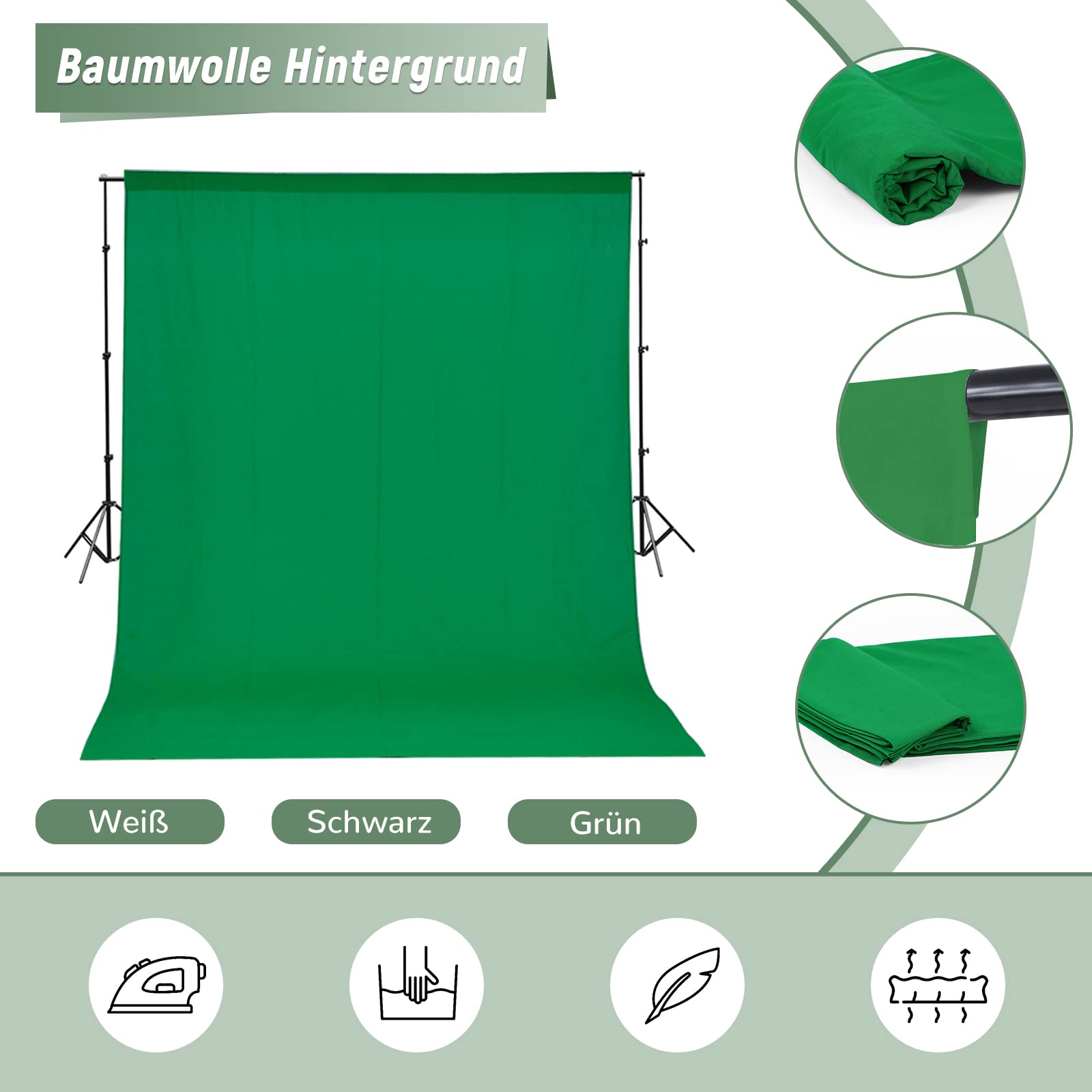 OUBO Profi Fotostudio Kit 4 x Schwarz 2 Weiß Grün Fotostudio Set mit 5in1 Reflektor 60cm Durchmesser Stativ Studiolampe Schutztasche