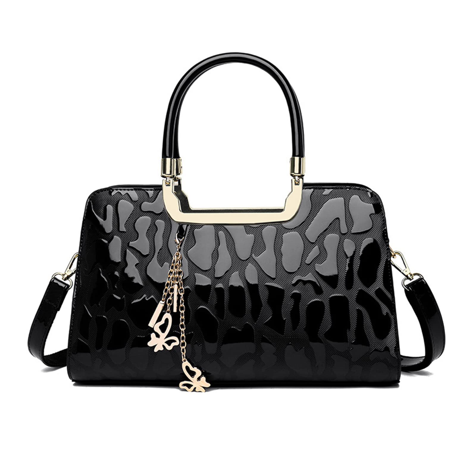 NICOLE & DORIS Handtasche Damen Schultertasche Lackleder Henkeltasche Elegante Umhängetasche Wasserdichte Ausgefallene Clutch Handtaschen mit Anhänger