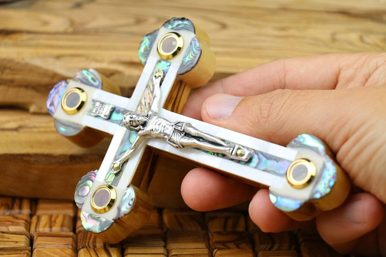 Mother of Pearl Crucifix Olive Wood Jerusalem Cross Handmade Holy land Wall