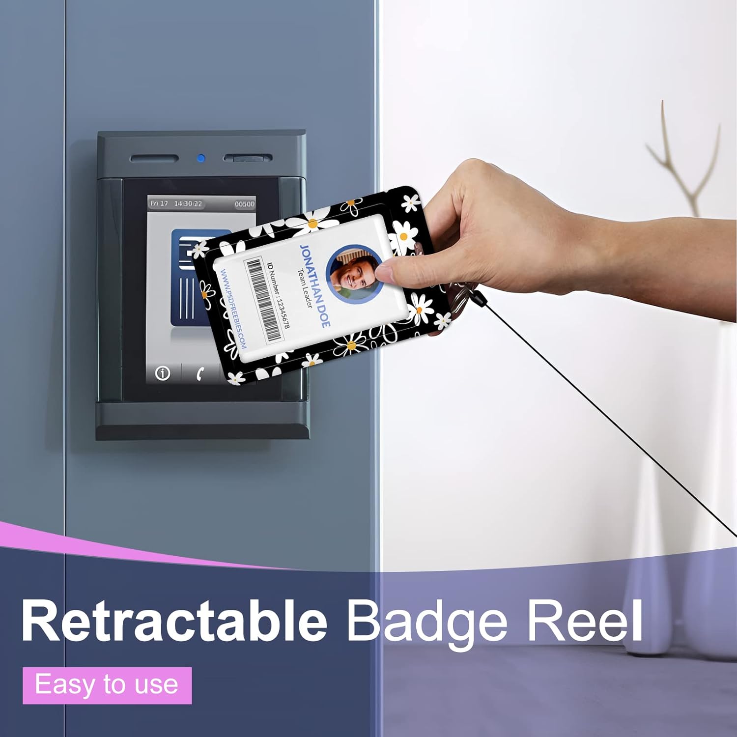 ID Badge Holder with Lanyard and Retractable Badge Reel Clip, Wild Flowers Floral Blossoms Card Name Tag Lanyard Vertical ID Protector Bage Clips for Nurse Nursing Doctor Teacher Student Black