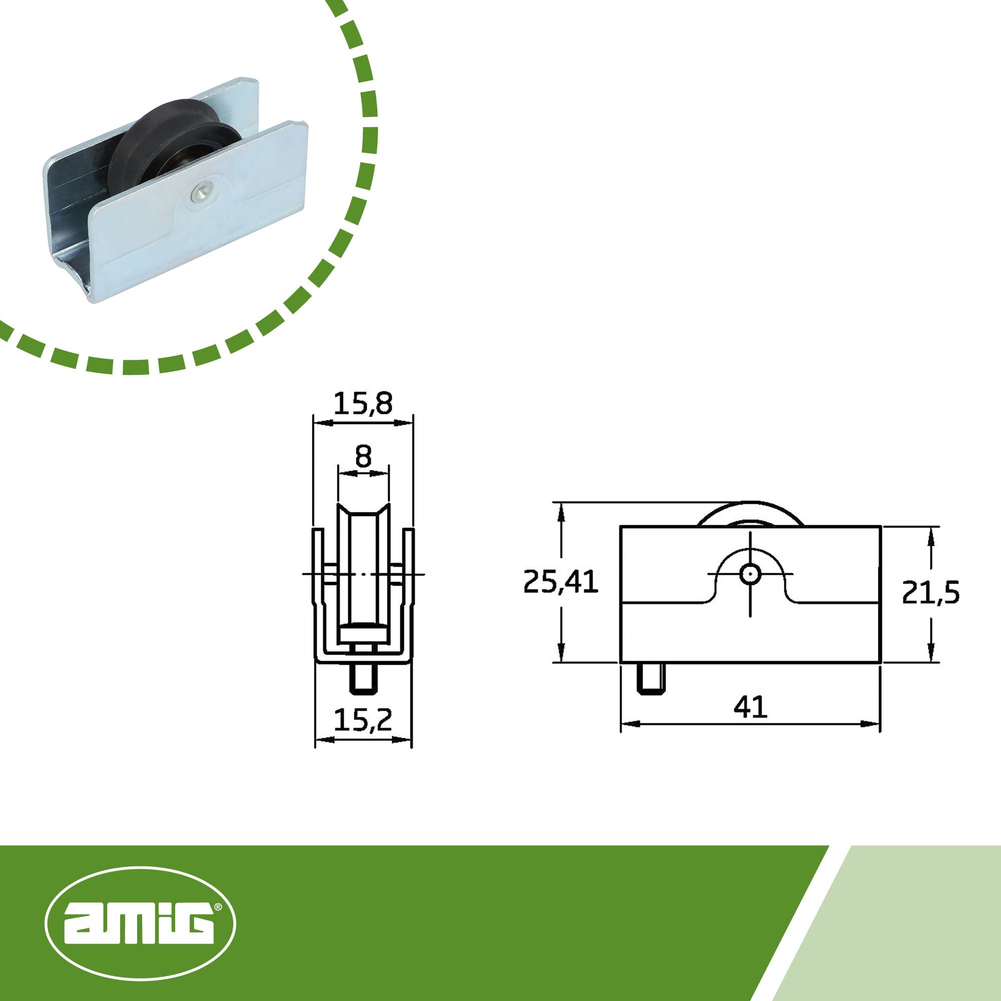Amig, Sliding Window Roller, Set of 2 Units, Size 40 x 21 mm, Metal Housing with Screw and Ball Bearing - Image 4