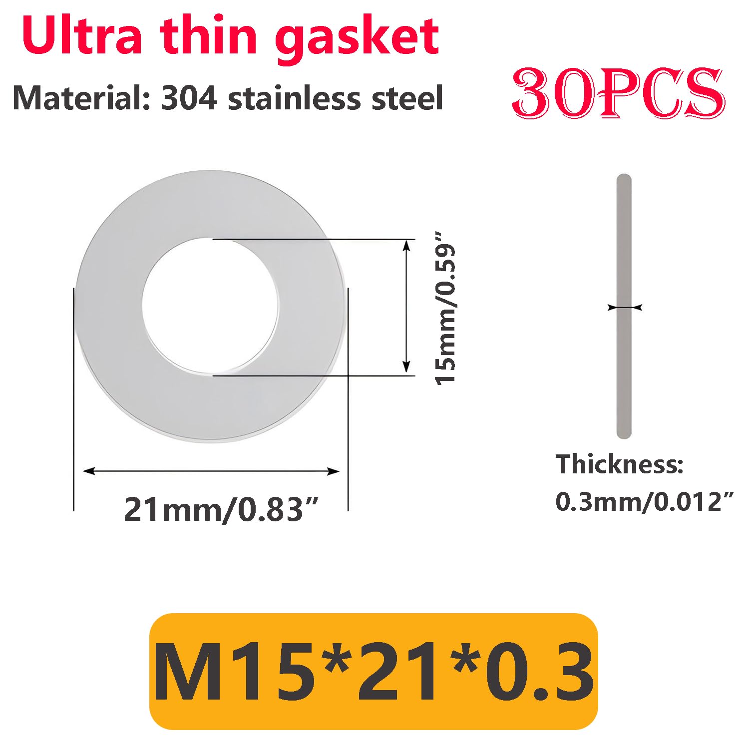 Qrity 30 PCS 304 Stainless Steel Flat Washers, M15x21x0.3mm Ultra Thin Flat Spacers Shim Washers - Image 2
