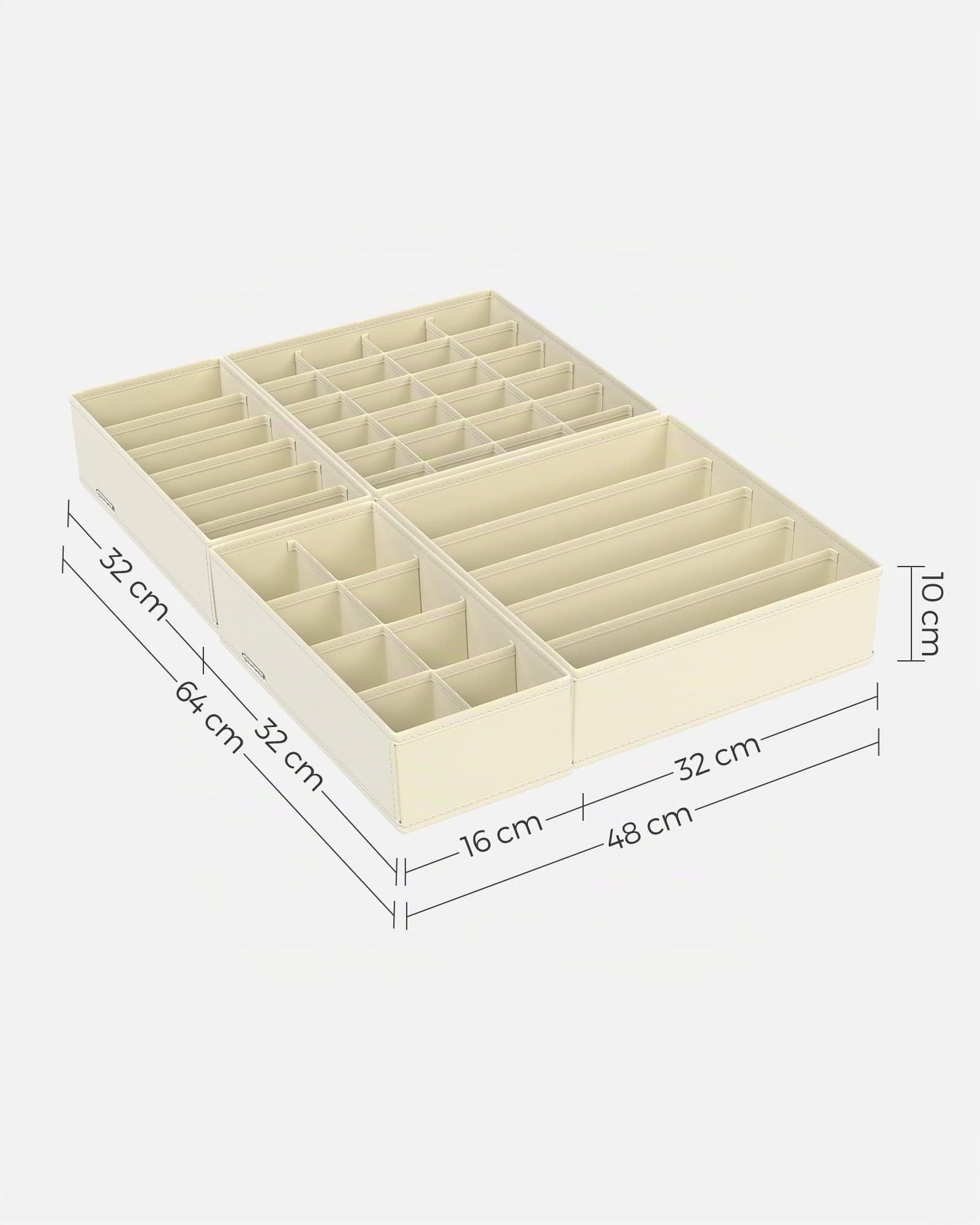 SONGMICS Set di 8 Divisori per Cassetti, Organizzatori per Biancheria Intima Pieghevole, per Reggiseni Mutande Calzini Cravatte, Scatole Portaoggetti in Tessuto per Armadio, Beige RUS008M01