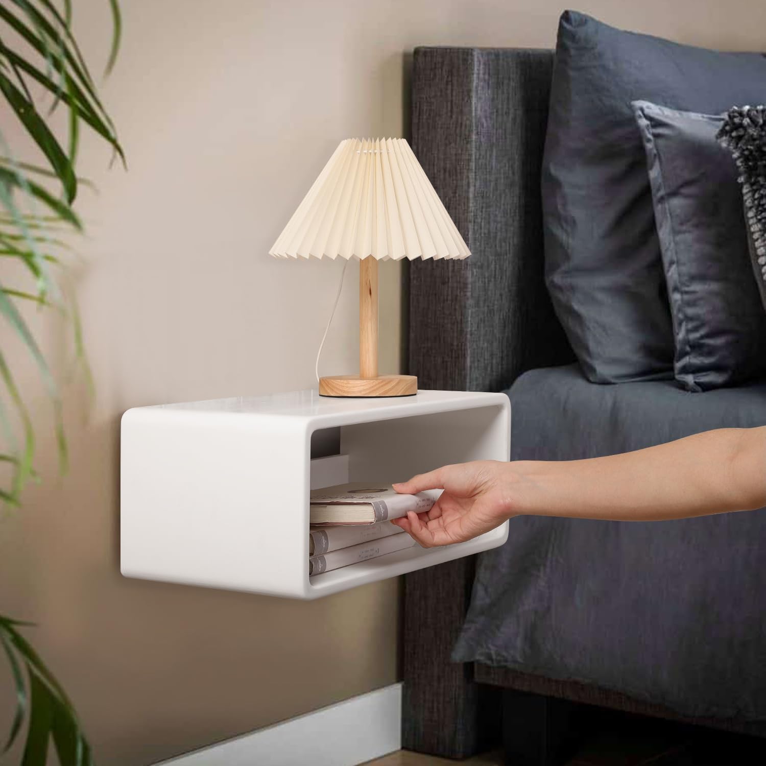 WOOYNEX Floating Nightstand Engneered Wood Bedside Table, Nightstand Shelf, Handmade, Wall-Mounted Bedside Shelf, Minimalist, and Unique Style 40 x 17.5 x 25 cm-image-36