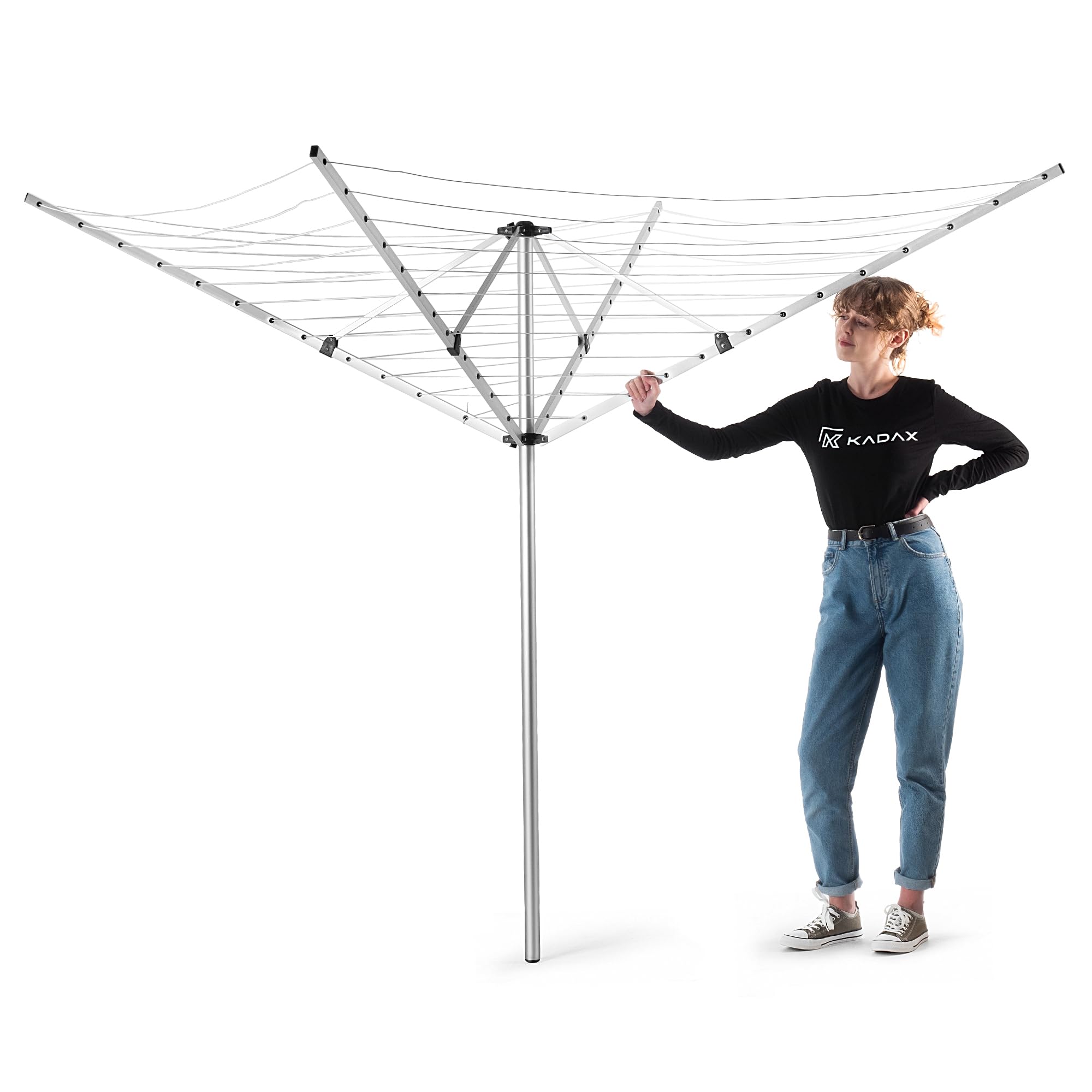 KADAX Séchoir à linge avec 50 mètres de corde à linge, séchoir en aluminium inoxydable pour l'extérieur, hauteur réglable avec housse de sol pour jardin (50m)
