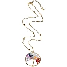 7 Chakra Tree of Life Copper Wire Wrapped Pendant Necklace for Women Healing Crystals and Gemstones Tumbled Chips Balance Meditation Crystal Necklaces