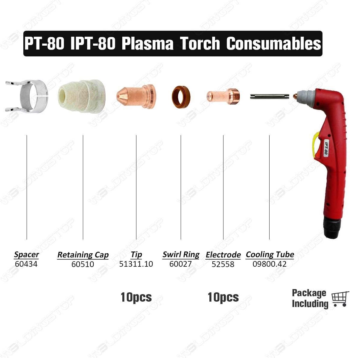 WeldingStop Tip 0.039'' 1.0mm & Electrode Compatible for Everlast IPT-80 Plasma Cutter Torch 20-Pack