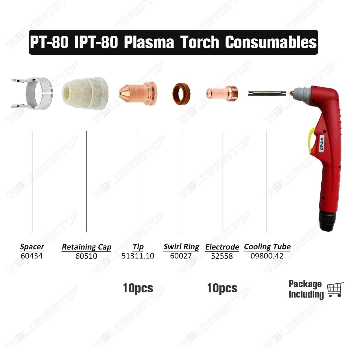 Plasma Cutting PT-80 PT80 IPT-80 Torch Electrode 52558 Nozzle 1.0mm 0.039'' Tip 51311.10 …