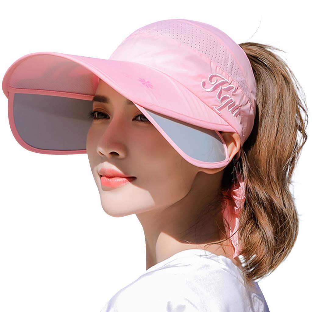 Women's Sun Hat, Summer Hat, UPF 50 Wide Brim, Sand Beach UV Protection, Cycling Running Sun Hats with Retractable Visor