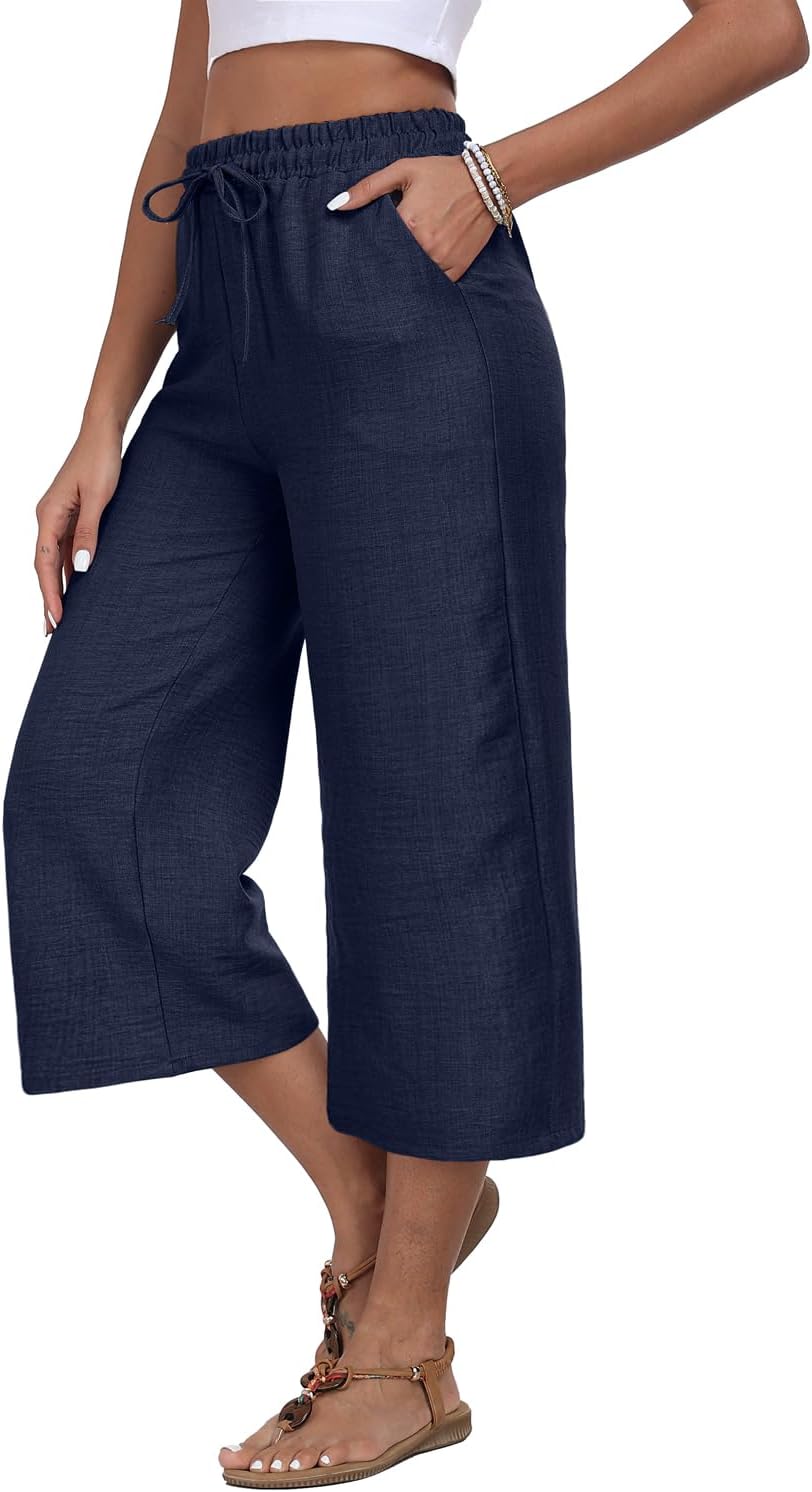 Womens Capri Pants Summer Elastic Waist Casual Business Pants Work Lounge Pants with Pockets - Image 2