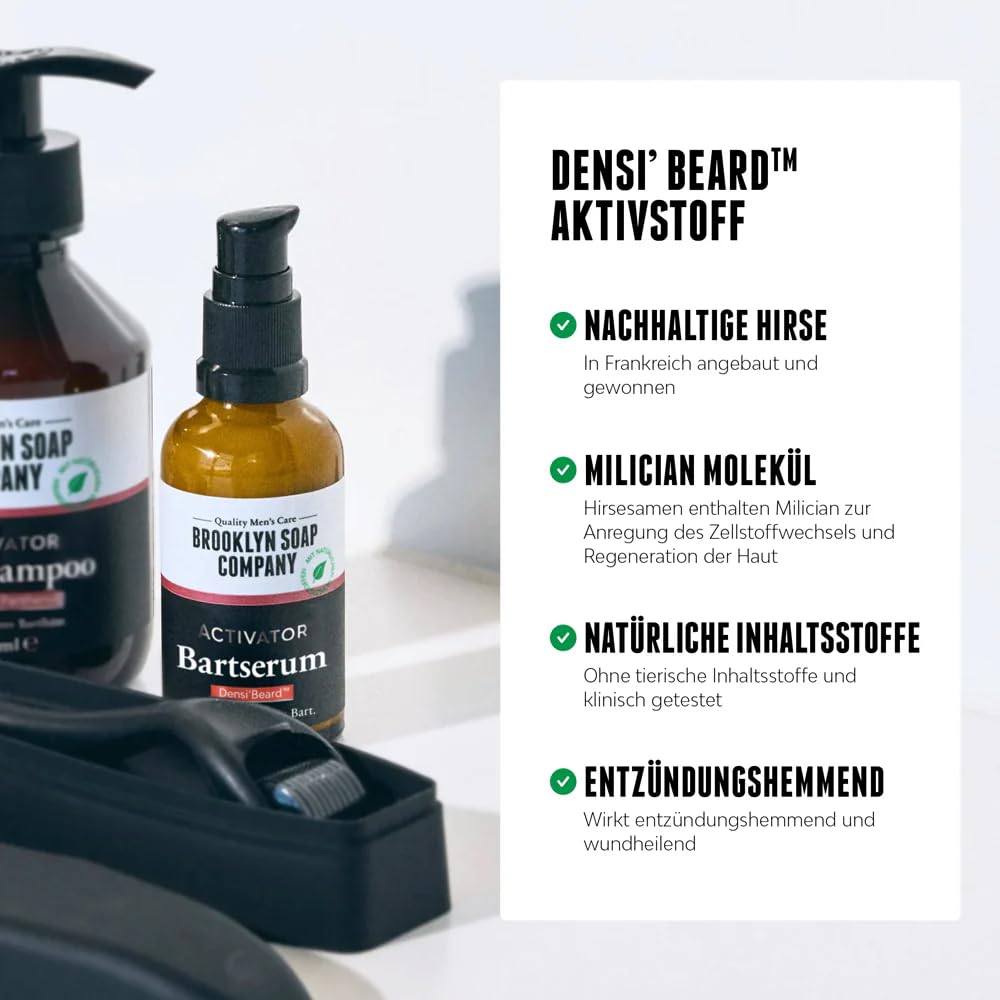 Brooklyn Soap Company Activator Beard Bundle Pro zestaw do porostu brody z szamponem do brody, serum do brody, wałkiem do brody i 60 kapsułkami dla gęstszego wzrostu brody i brody