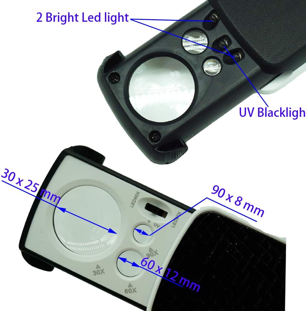 Slide-Out Jewelry Loupe Magnifier 30X 60X 90X LED Lighted Eye Loupe