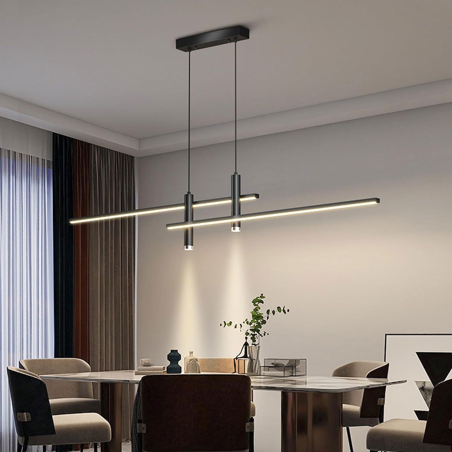Nowoczesna Lampa Wisząca Stół Jadalny LED Salonu Reflektory Sufitowe Ze Zdalnym Sterowaniem Ściemnialne Oświetlenie Zyrandole Restauracyjna Regulowana Wysokość Dla Żyrandol Kuchenny (Color : Black 12