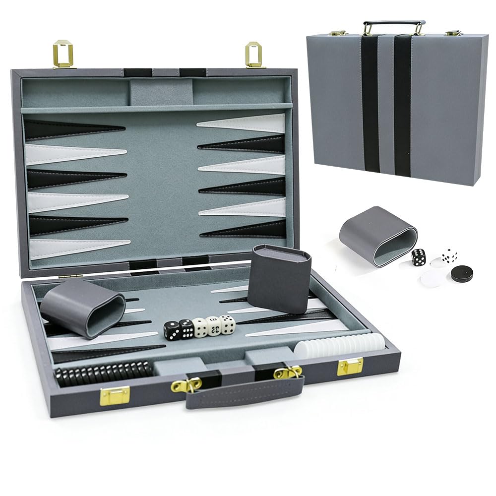 Backgammon Set, 11 Inch 2 Players Travel Backgammon Set including Premium Leather Case, Acrylic Playing Pieces and Dice Cups
